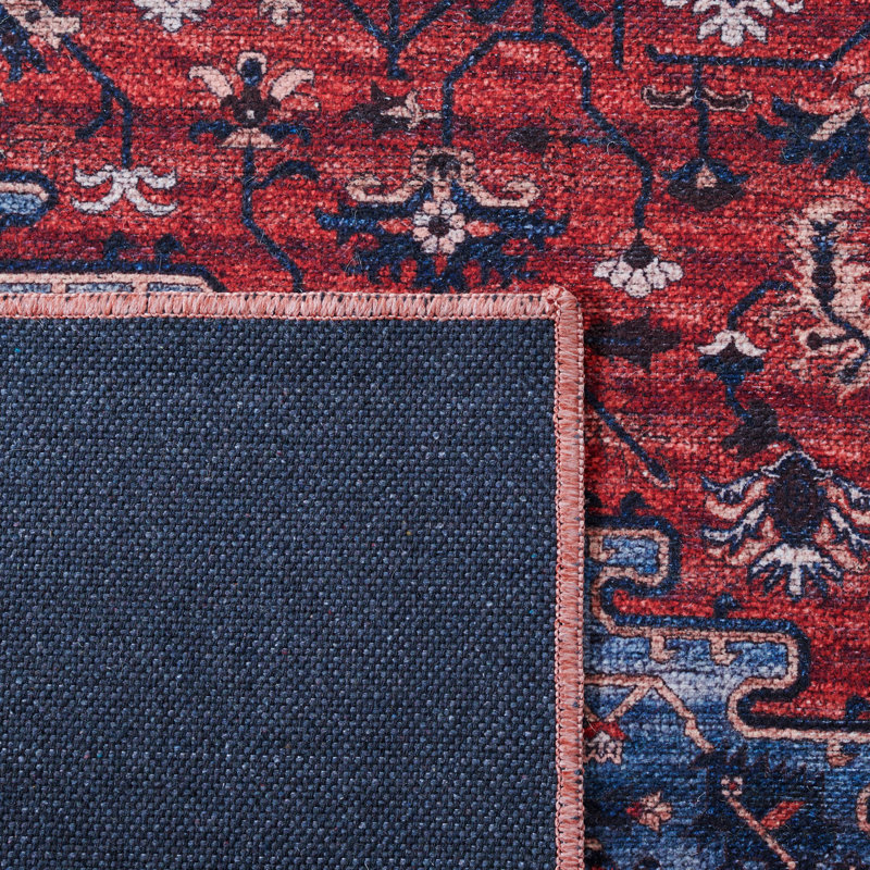 Red and Navy 9' x 12' Washable Viscose Chenille Rug