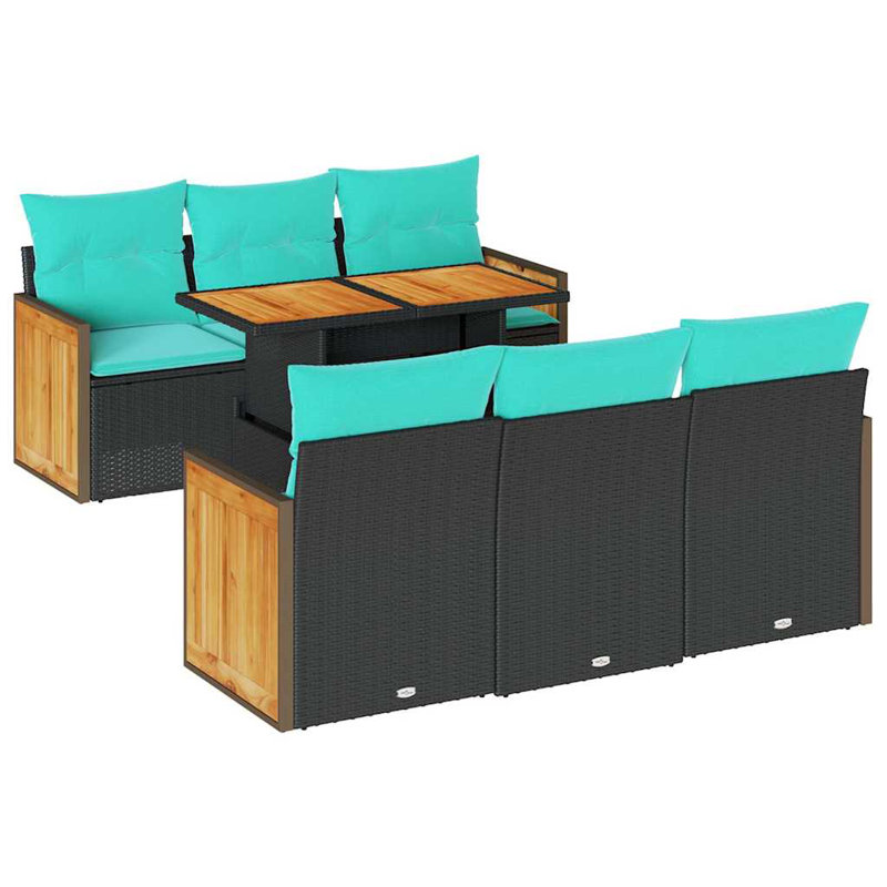  Ensemble de canapé de patio 7 pièces avec coussins en rotin polyacacia