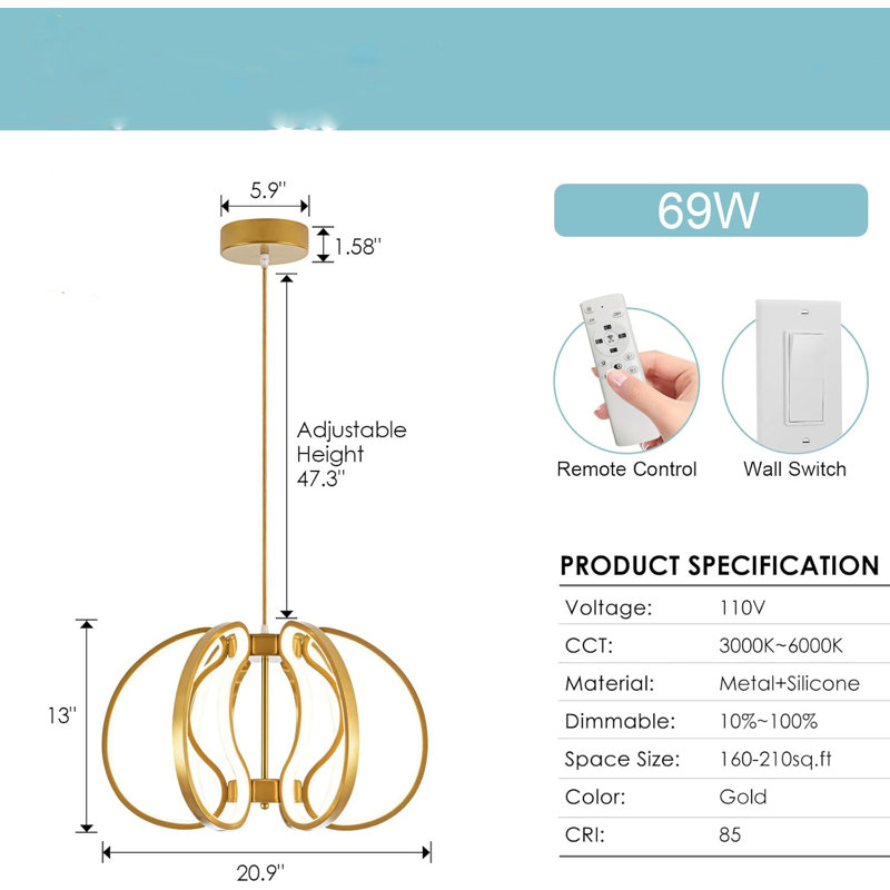 Modern Pendant Light, Gold