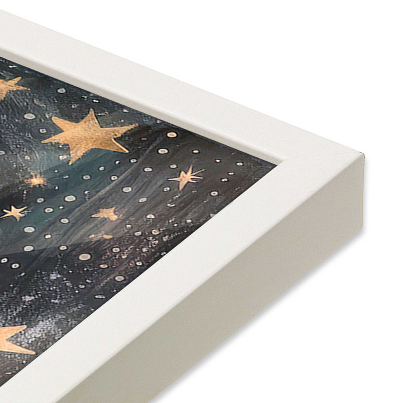 Étoiles de Noël étoilées, reproduction II, Cadre simple opaque blanc, bois massif, H 21,5 po x l 21,5 po