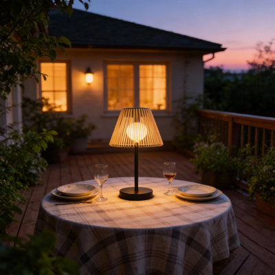 Solar Powered Rattan Look Table Lamp - Waterproof Outdoor Indoor Led Light With Auto On/off, Wireless For Patio Garden Bedroom Side Table, 40cm Height, Warm White