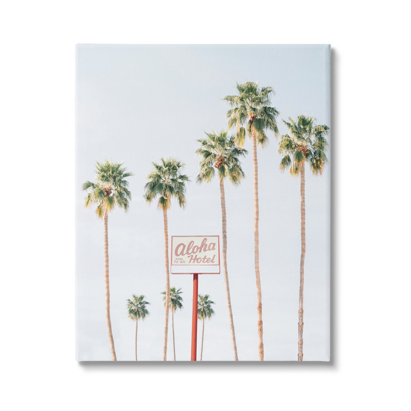 «Stupell Industries Aloha Hotel with Palm Trees», art mural sur toile par Sissi et Seb, H 20 po x l 16 po x P 1,5 po
