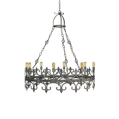 Lustre en forme de bougie vénitienne à 8 lumières avec décorations en fer forgé