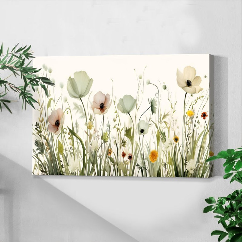 Aquarelle de fleurs sauvages en pleine floraison - Impression d'art floral botanique sur toile tendue sur châssis, 91,4 cm (H) x 61 cm (L), prête à être accrochée dans le salon, la chambre ou le couloir.