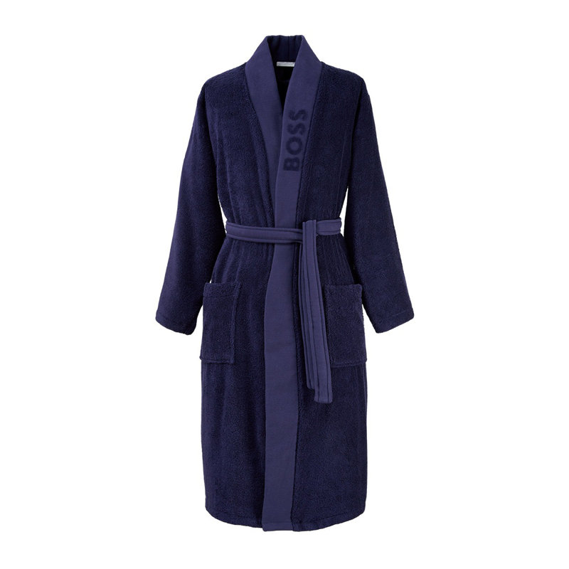 Turkish Cotton Terry Cloth Boy / Man+ Above Knee Bathrobe, M, Navy