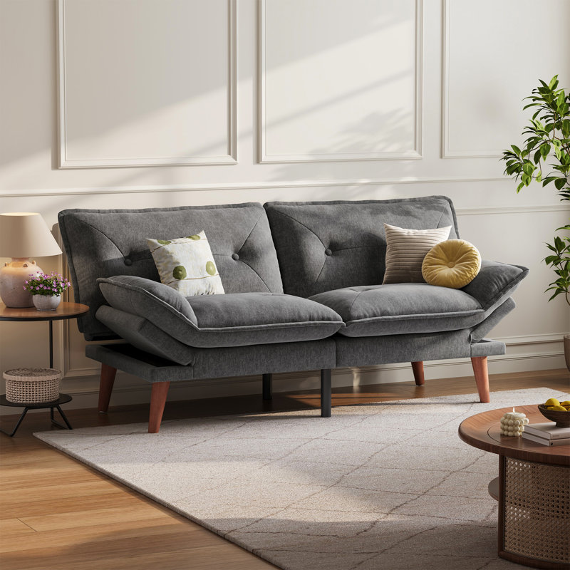 Canapé-lit futon convertible capitonné 66 po Serta, Chenille gris moelleux