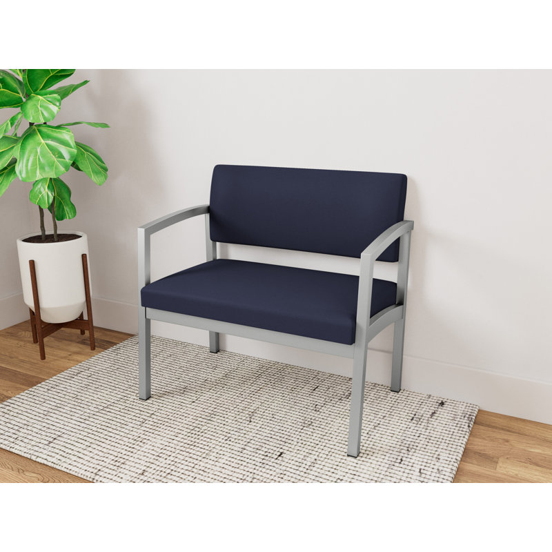 Chaise en acier Lenox, Argent, Bleu marine Visite Libre - Tissu uni