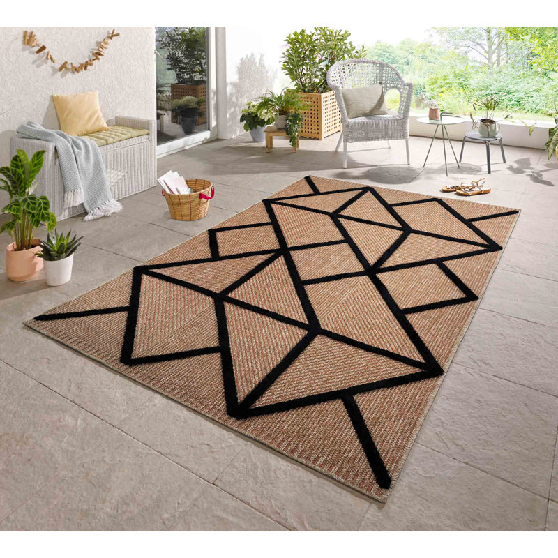 Alovinard Geometric Shapes Braided Indoor / Outdoor Area Rug, Rectangle 200 x 290cm, Black