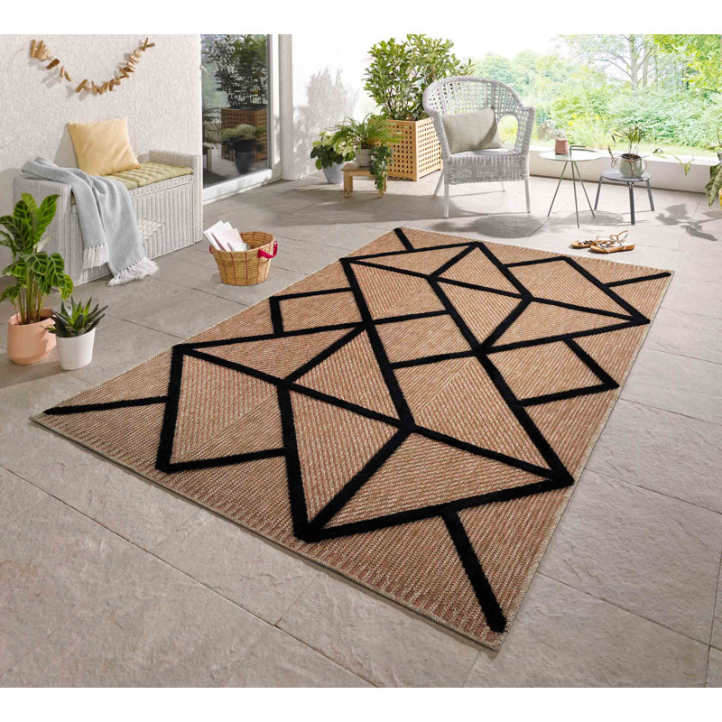 Alovinard Geometric Shapes Braided Indoor / Outdoor Area Rug, Black, Rectangle 50 x 80cm