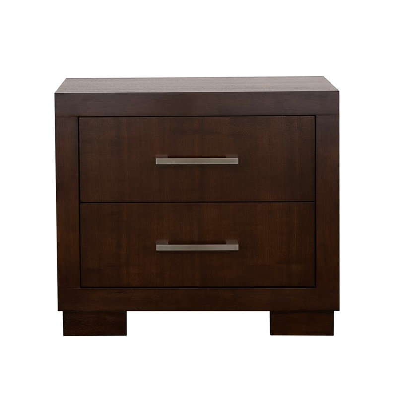 Table de chevet de chambre à coucher en cappuccino riche - 2 tiroirs, et panneau de particules, doublure en feutre, poignées argentées décoratives colorées avec deux tiroirs pour et fabrication de planches, poignées