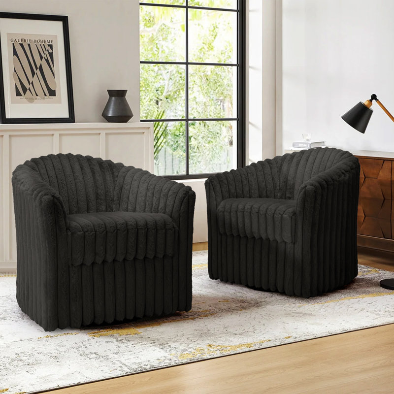 Aunna 78.2Cm Wide Swivel Barrel Chair, Chocolate Faux Fur