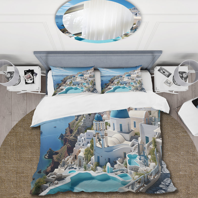 Grèce Grèce Santorini Dreams I - Ensemble de housse de couette Paysages - Microfibre de polyester