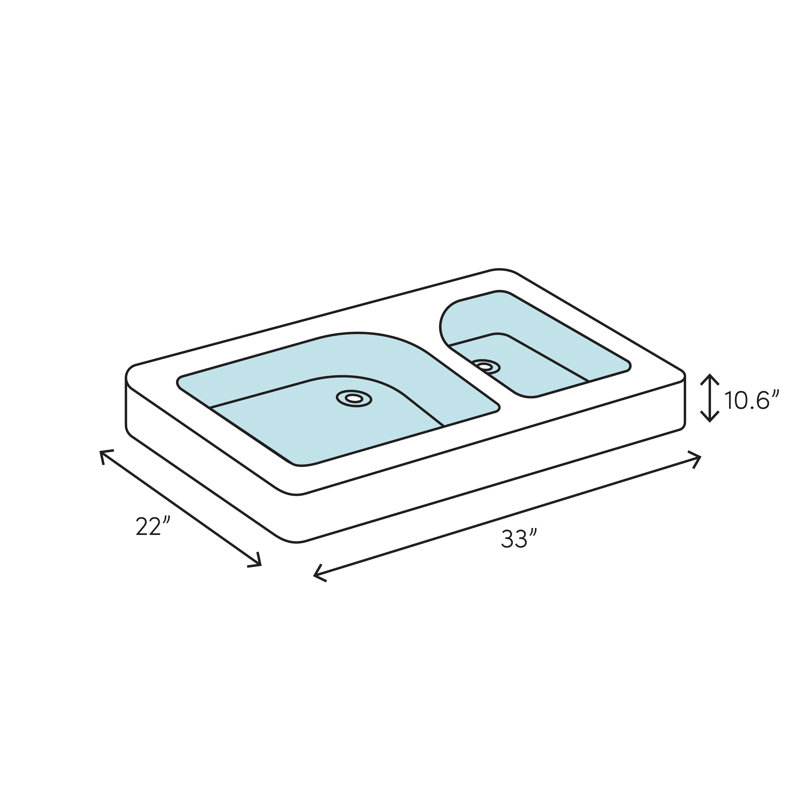 Executive Chef 33" L x 22" W Undermount Kitchen Sink with 4 Oversize Faucet Holes, Cashmere