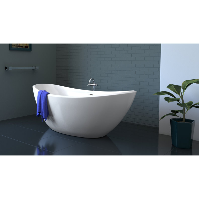 75" x 35" Freestanding Soaking Acrylic Bathtub