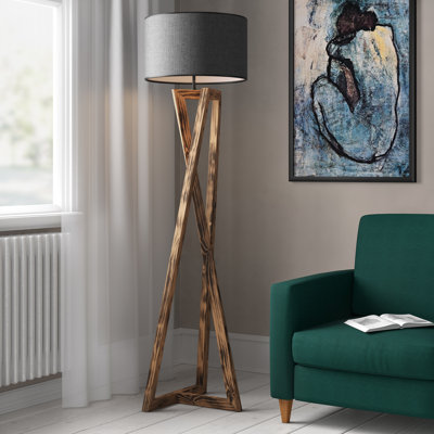 Lampe sur pied industrielle scandinave, brune et noire, 59,1 pouces de hauteur | Corps d'arbre sapin avec capuchon en tissu sapin (diamètre de 11,4 pouces) | Interrupteur marche / arrêt, douille E27 (40 W maximum) | Conception élégante pour la décoration moderne de la maison et du bureau
