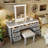 Vanity Desk with Mirror and Lights, Makeup Vanity with Drawers and Cushioned Stool-1799648668