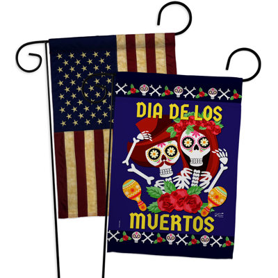 Paire de drapeaux de jardin en polyester 19 x 13 po Dia De Los Muertos
