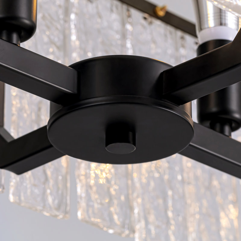 6 - Light Dimmable Kitchen Island Pendant Rectangle Crystal Chandelier, 11.2"H x 39.2"W x 11.8"D, Matte Black