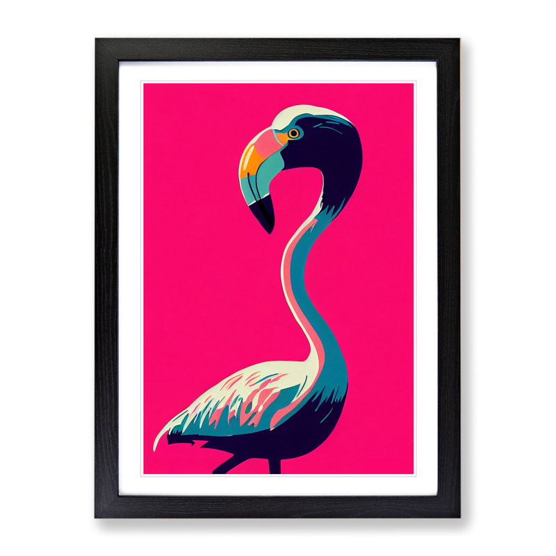 Unique Flamingo - Single Picture Frame Print, Black Framed, 34cm H x 25cm W x 2cm D