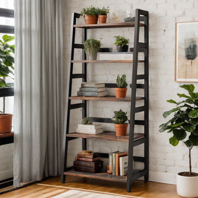 Étagère échelle à 5 niveaux, tablette de rangement en bois pour salon et bureau à domicile