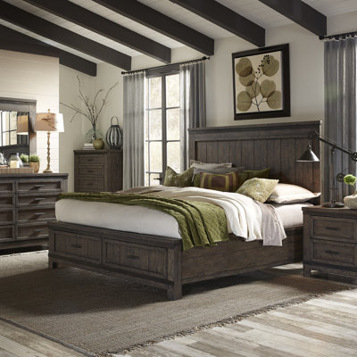 Lexee Two Sided Storage Bed, Dresser & Mirror, Night Stand