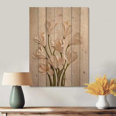 Calm Freesia Minimal Bloom II - Irises Wooden Wall Art On Natural Pine Wood