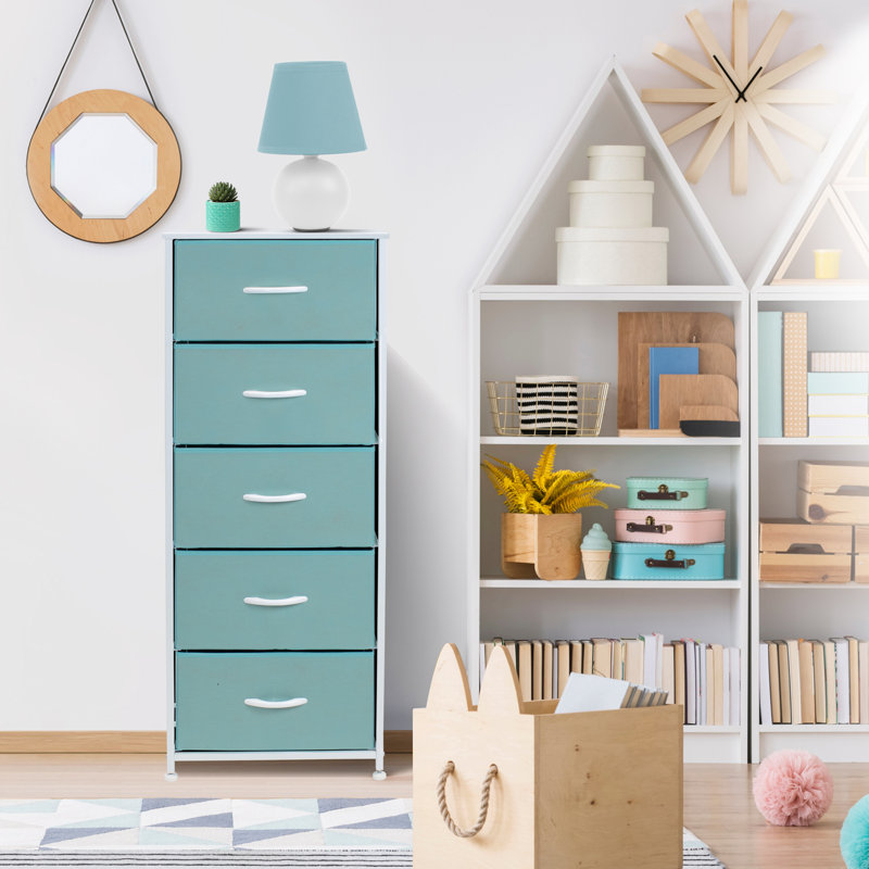 Dresser W/ 5 Drawers - Furniture Tall Storage Organizer Unit For Bedroom, Aqua