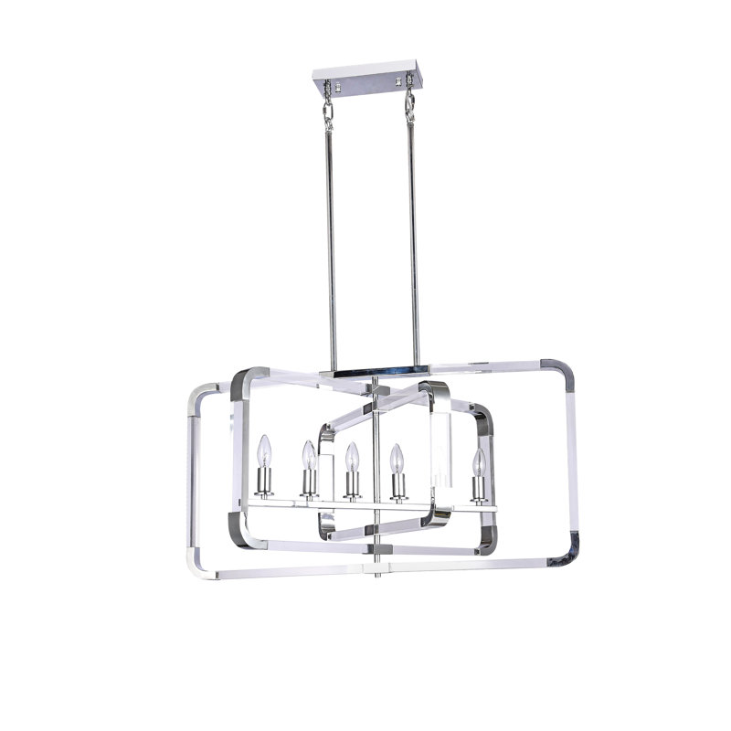Luminaire suspendu géométrique unique à 6 lumières, Chrome