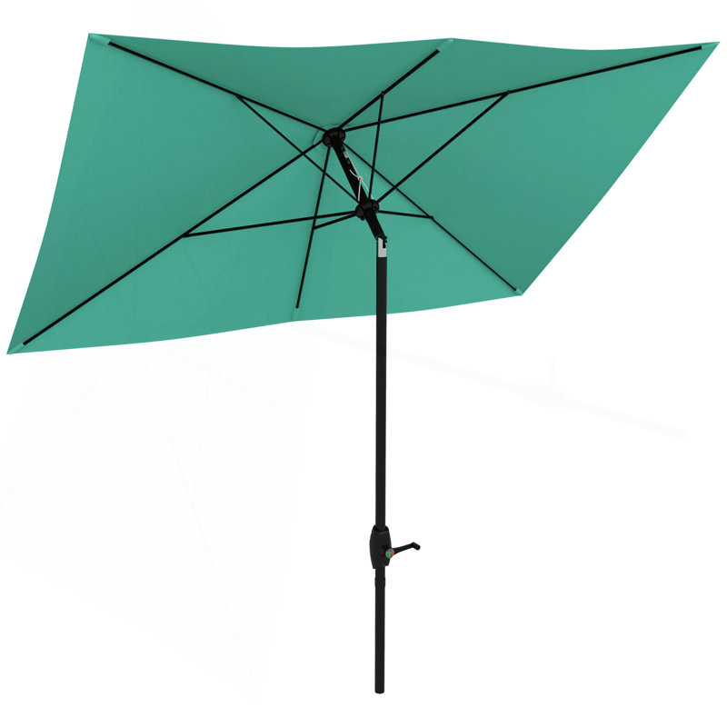 Parasol de marché d'extérieur de 6,5 pi x 10 pi avec manivelle et inclinaison à bouton-poussoir Outsunny, Vert