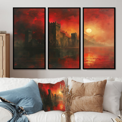 Mystic Red Yellow Fortress Of Power II - Fortresses Wall Art Set
