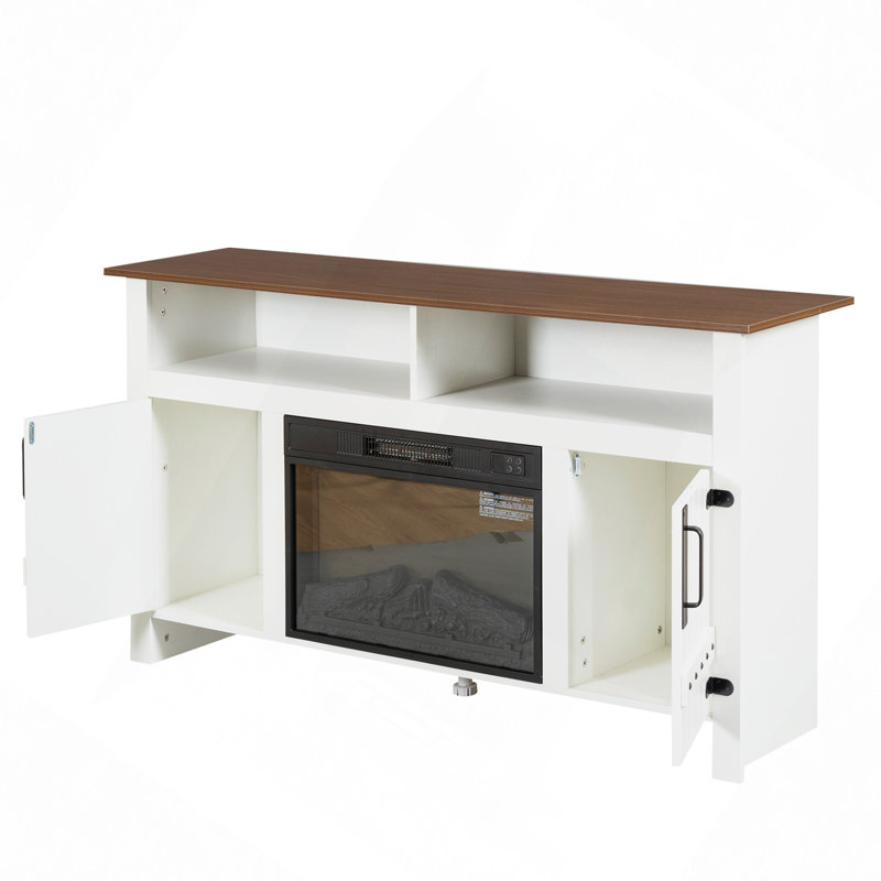 Meuble télé, meuble télé, console multimédia, meuble de rangement, centre de divertissement, avec foyer électronique et télécommande, utilisant la toute dernière technologie de chauffage infrarouge, belle flamme électronique, coffre-fort