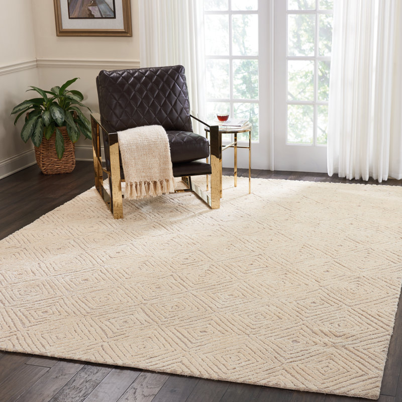 Tapis taupe/ivoire touffeté à la main déco Chism, Rectangle 8 pi x 10 pi 6 po