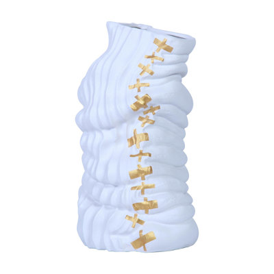 Vase moderne et élégant en céramique blanche avec accents dorés