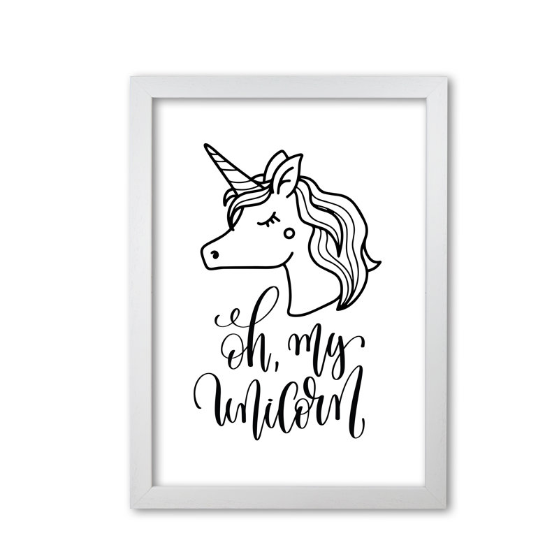 Oh My Unicorn - Print, White Grain Frame, 30 cm H x 21 cm W x 5 cm D