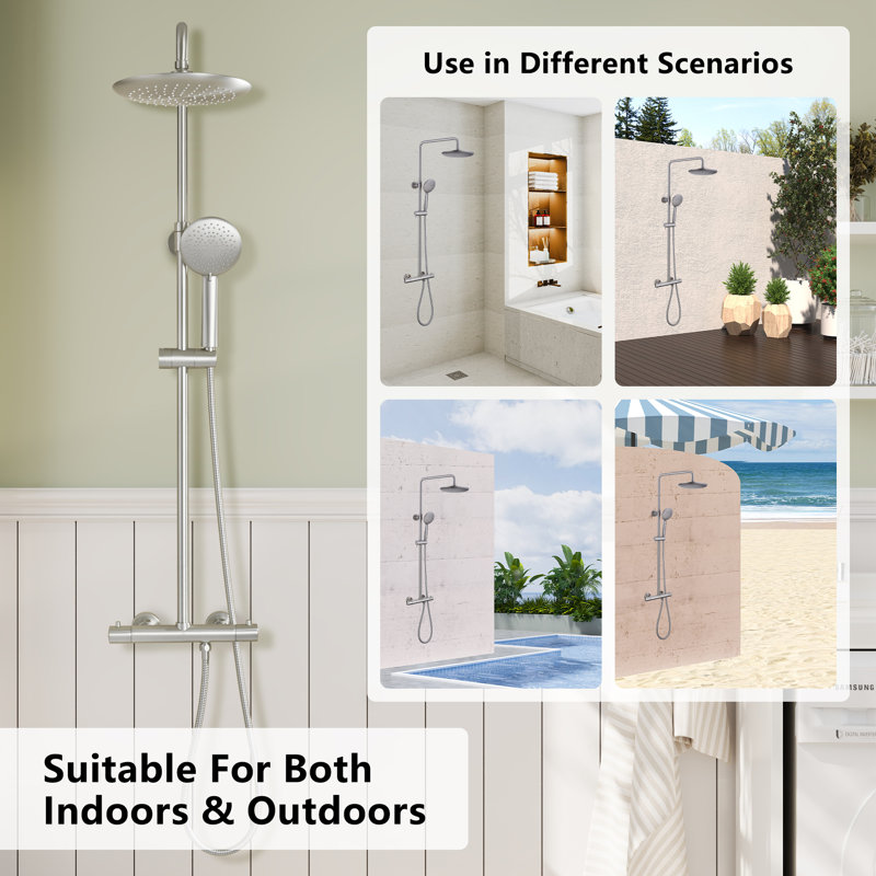 Brushed Nickel Wall Mounted Rain Shower System with Handheld