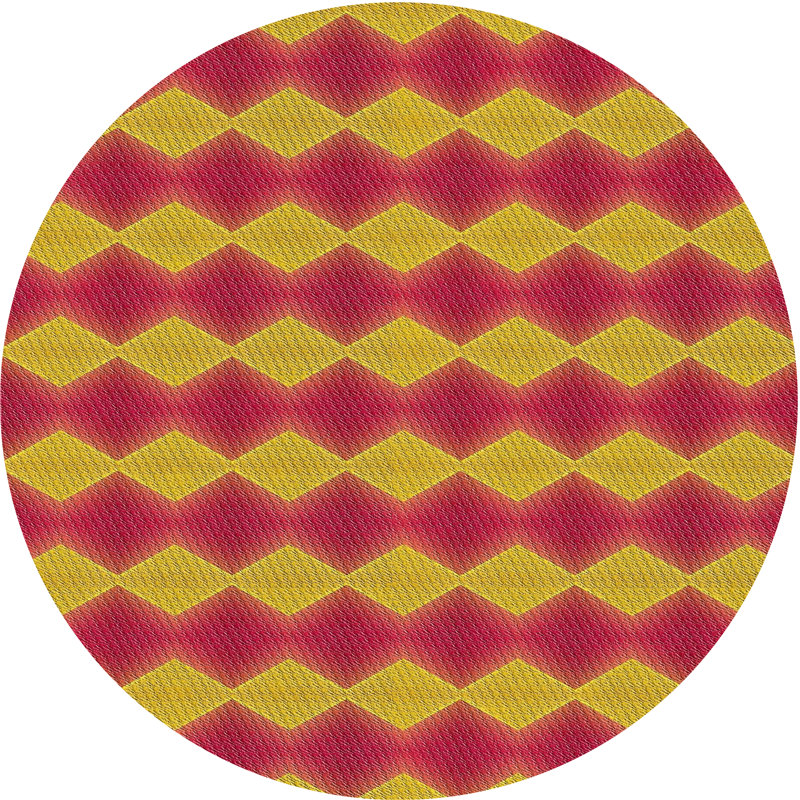 Tapis décoratif rouge/vert à motif géométrique Reyer, Rond 6 pi