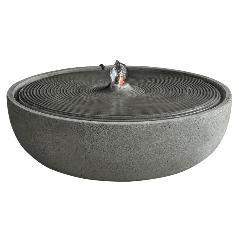 Fontaine ondulée en béton, H 5,5 po x l 14,25 po x P 14,25 po, Roche calcaire française