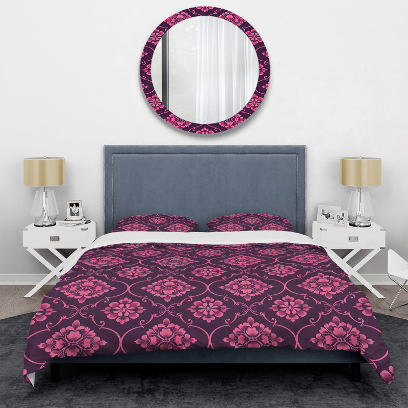 Ensemble de housse de couette Magenta Quatrefoil Glam IV - Transitional, Housse de couette pour grand lit et 2 taies décor