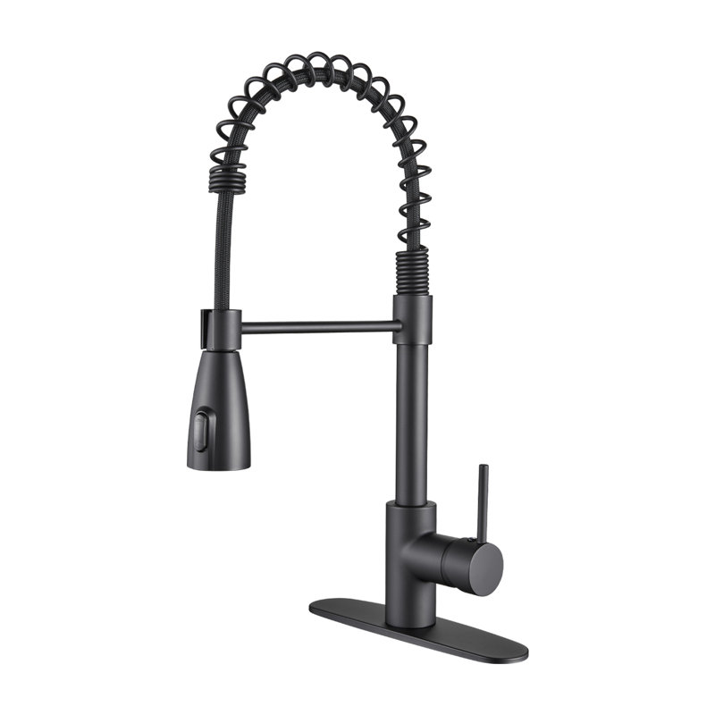 Robinet de cuisine à poignée simple avec capteur tactile et plaque de pont, Noir mat