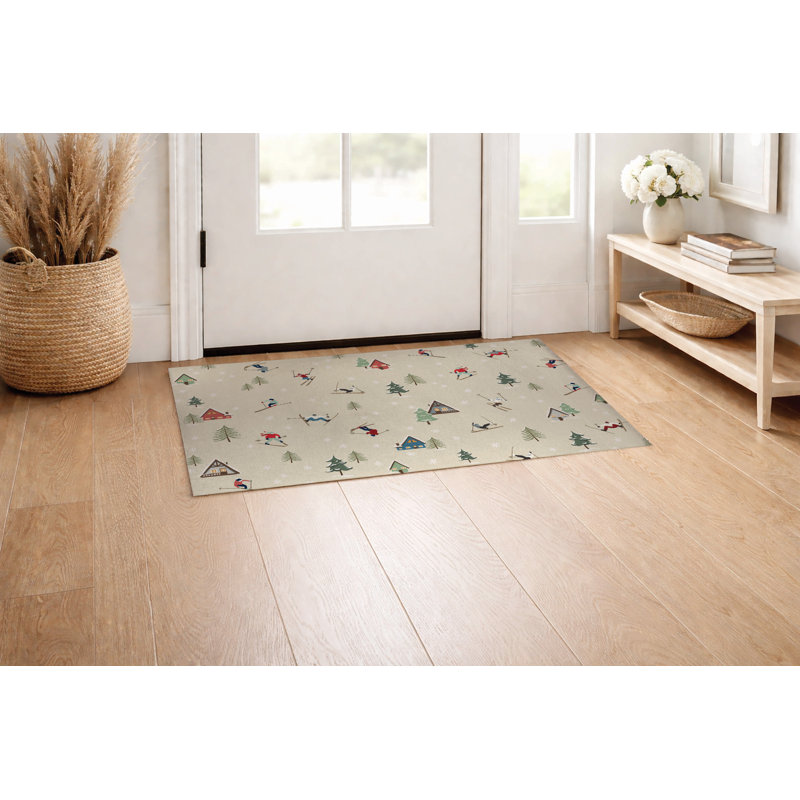 Downhill Thin Decorative Indoor Doormat, 48" W x 72" L, Ivory