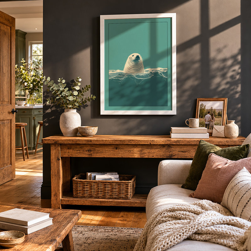 Seal In Waves Coastal - Print, A2 - 59.4 x 42.0 cm, White