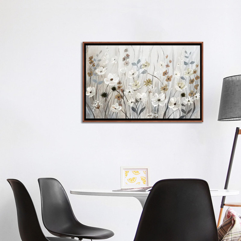 «Misty Meadow Field» encadré par Nan Print, H 18 po x l 26 po, Toile avec cadre flottant, Dark Rustic Wood