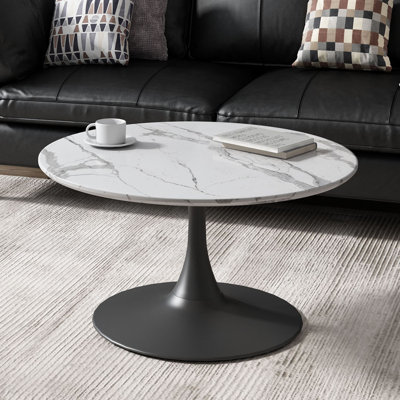 Liev Series Coffee 31.5" Round Coffee Table with Faux Marble Top and Steel Pedestal Base