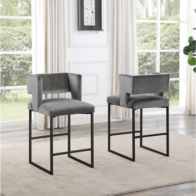 Ensemble de 2 tabourets de comptoir modernes 27 po avec revêtement en velours Modern