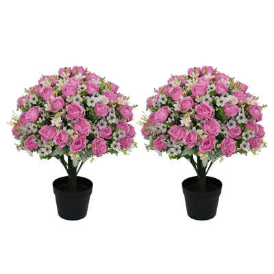 Topiaire de buis artificiel 24 po avec fleurs de pivoines, plante en pot de soie