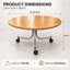 Table basse ronde de 28 po avec roulettes, table centrale de salon, finition chêne et pieds en acier inoxydable