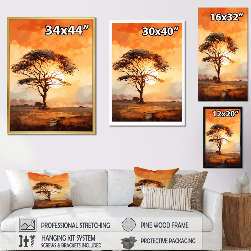 Arbre africain africain Essence II - Décoration murale arbre africain, H 44 po x l 34 po, Cadre simple blanc
