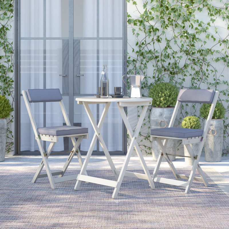 Seoul 2-Person Acacia Wood Patio Dining Set with Round Table, Cushions Included, Red