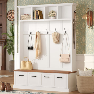 Porte-manteau de style ferme Willowcreek 55 po avec banc et rangements dissimulés