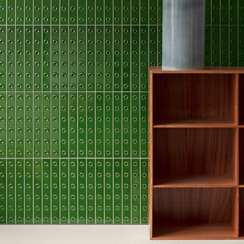 Punto Down Glossy 2" x 12" Linear Mosaic Tile, Green